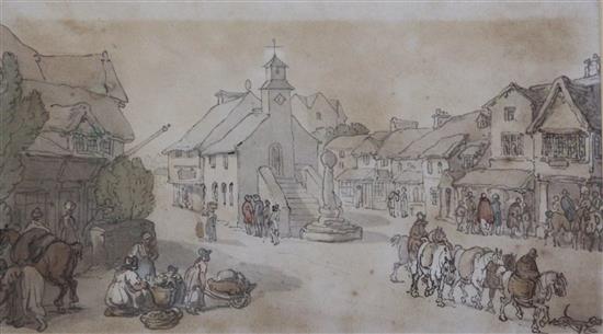 Thomas Rowlandson (1756-1827) Street scene with figures and horses 5.5 x 9.25in. Provenance: Richard Ivor Watercolours
